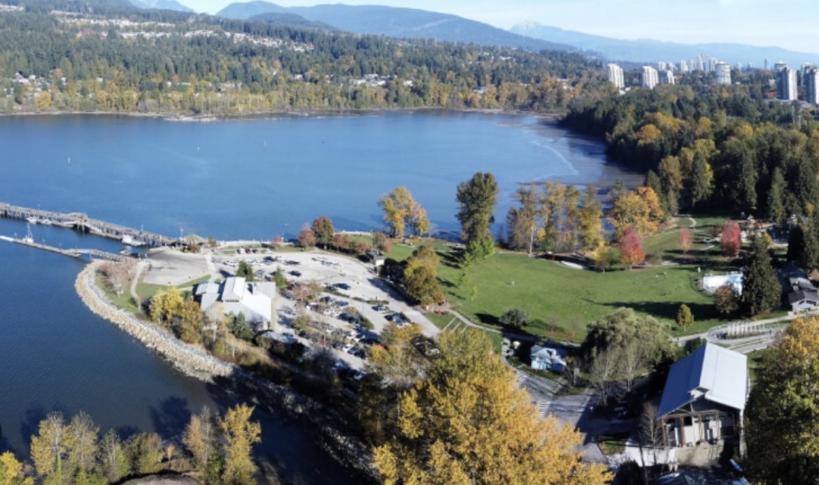 Aerial view of Rocky Point Park and the Port Moody waterfront