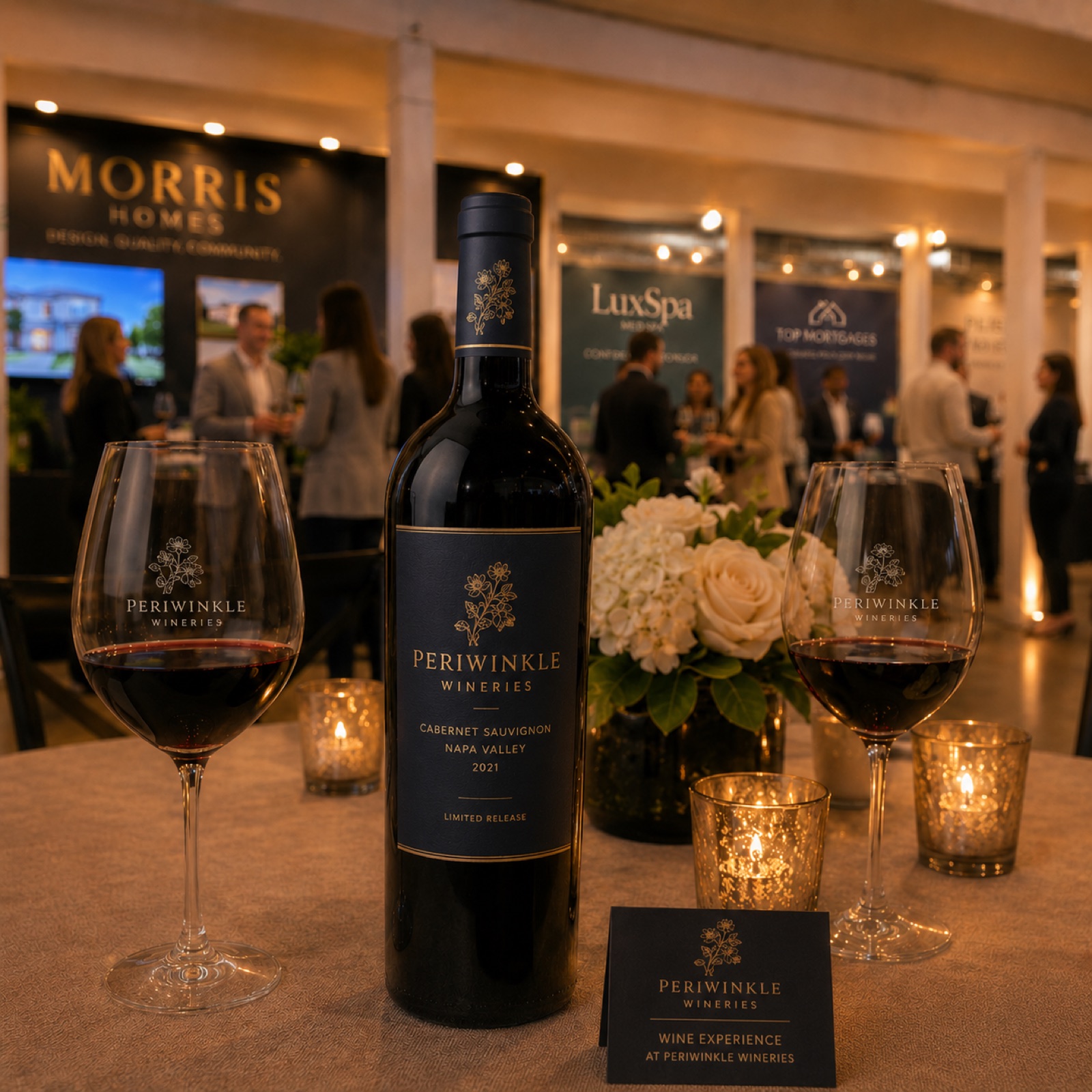 Wine and candlelight set for guests in an intimate gathering space
